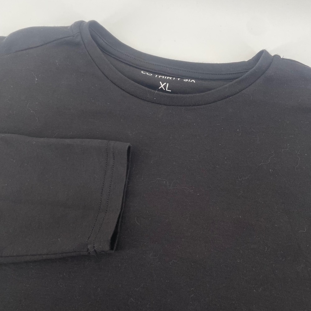 CO THIRTY SIX Long Sleeve Shirt Mens XL Black Crewneck Solid Cotton Blend Tee